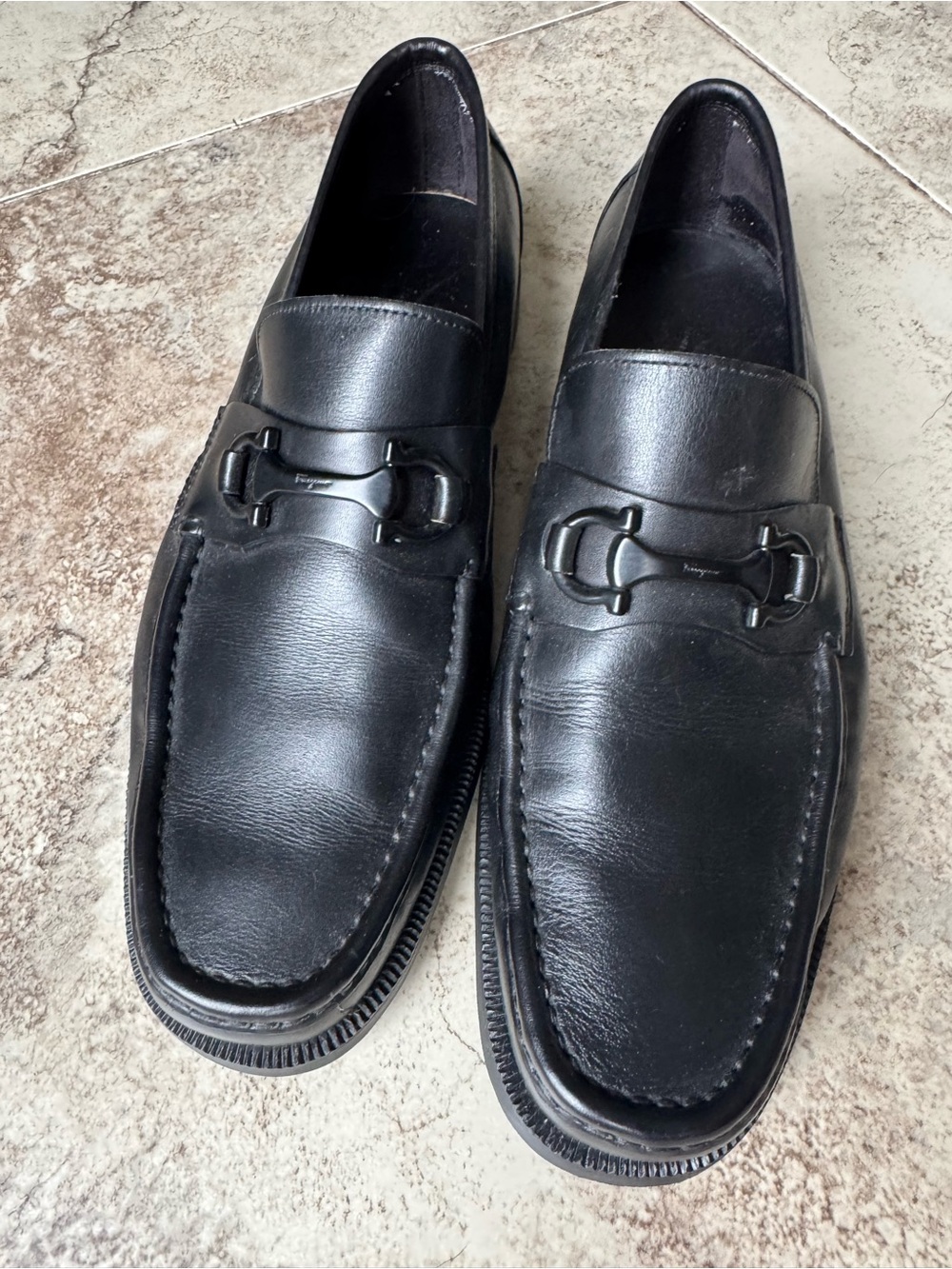 Black Leather Ferragamo Men’s Bit Loafers